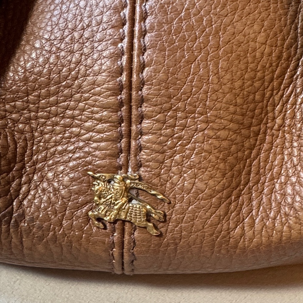 Burberry Brown Leather Shoulder Hobo with Gold Hardware EUC plaid interior - Picture 2 of 16